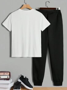Teen Boy Casual Letter Printed Sweatshirt And Pants Set, Summer - Multicolor - View 2