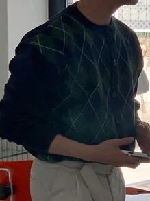 DAZY Men'S Diamond Pattern Long Sleeve Cardigan For Autumn And Winter - Multicolor - View 3