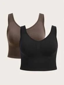 SHEIN Sports Conjunto de top y brasier deportivo sin costuras de talla grande - Multicolor - Ver 1