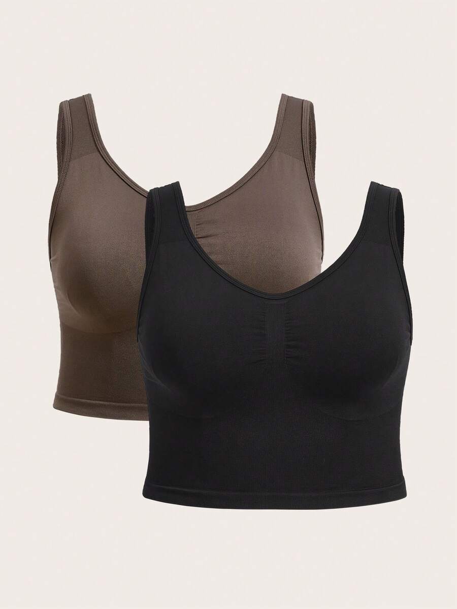 SHEIN Sports Conjunto de top y brasier deportivo sin costuras de talla grande - Multicolor - Ver 1