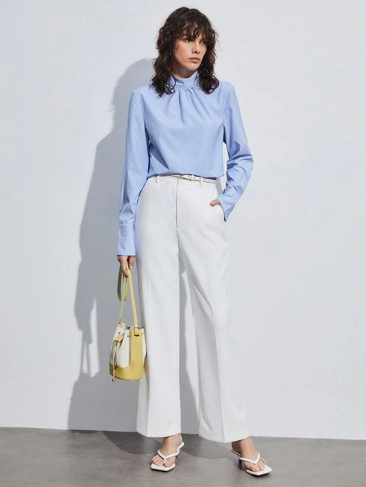 Women's Striped Shirt With Drape Design On Back