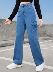 SHEIN Pantalones Vaqueros Rectos Y Cómodos Para Adolescentes - Lavado ligero - Ver 4