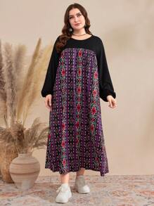 Al Najma Kích thước lớn Họa tiết Hình học Tay áo lồng đèn Đầm - Nhiều màu - Xem 1