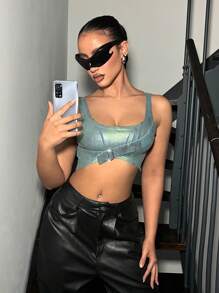 SHEIN ICON 金屬超短款背心女士牛仔背心 - 彩色 - 查看 1