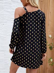 SHEIN LUNE Women's Polka Dot Printed Gold Foil Dress - Black - View 2