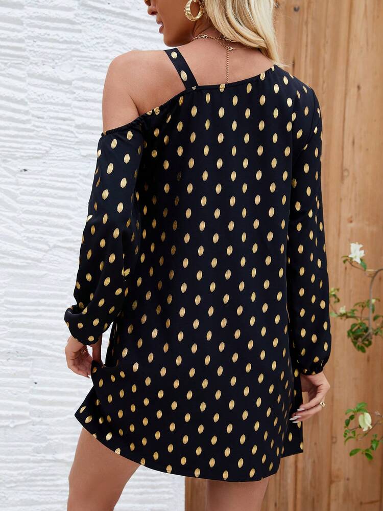 Women's Polka Dot Printed Gold Foil Dress