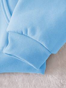SHEIN Figure & Letter Graphic Drop Shoulder Thermal Lined Pullover,Long Sleeve Tops Fall - Baby Blue - View 6