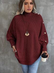 Calvaya Plus Size Women's Asymmetrical Hem Raglan Sleeve Sweater - Burgundy - View 3