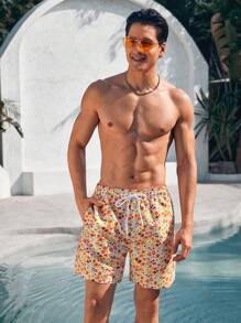 Surfspeed 男士花卉抽繩腰沙灘短褲 - 彩色 - 查看 4