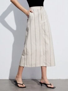 BizChic Women's High Waist Striped Skirt - Khaki - View 4