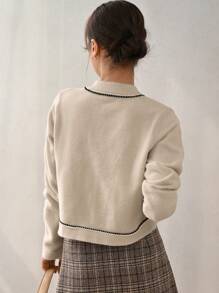 DAZY Áo Cardigan thiết kế túi và phối màu - Lạc đà - Xem 2