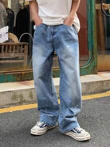 男士時尚潮流直筒牛仔褲,春秋新風格 - 藍色 - 查看 5