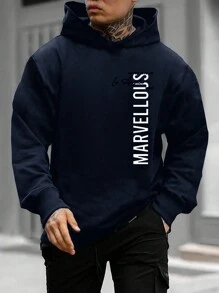 RueChic Herr Sweatshirt med luva Med Bokstavstryck - Marinblå - Visa 1
