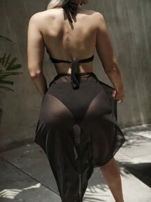 Swim SXY Robe cache-maillot élégante et sexy à col montant pour l'été - Noir - Voir 2