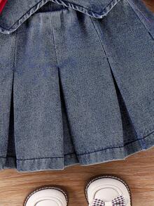 嬰兒女寶寶純色T恤、背心和褶皺裙套裝 - 藍色 - 查看 4