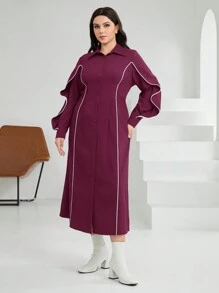 Mulvari 大尺碼女士長袖襯衫裙 - 中紫紅色 - 查看 4