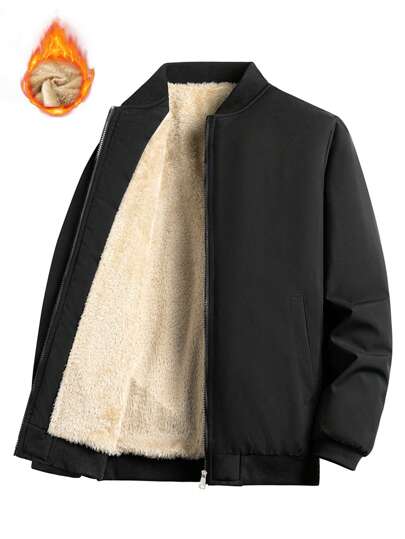 Men's Fashionable Casual Jacket With Cotton-Stuffed Arms, Minimalist Design For Daily Wear, Suitable For Spring And Autumn