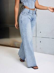 SHEIN SXY 寬腿牛仔褲 - 藍色 - 查看 4