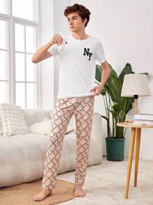 Teen Boy Plaid Pants & Short Sleeve Casual Two Pieces Set, Home Clothing - White - View 3