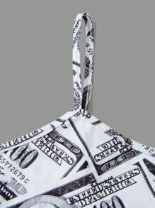 SHEIN EZwear Women's Dollar Pattern Round Neck Cami And Shorts Set - Multicolor - View 3