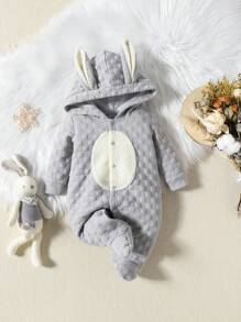 Baby Girls' Hooded Long Sleeve With 3d Ear Decoration - Grey - View 1