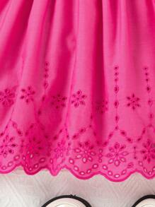 SHEIN Toddler Girls' Casual Fashionable Sweet Perforated Embroidery Peplum Shirt Dress - Pink - View 6