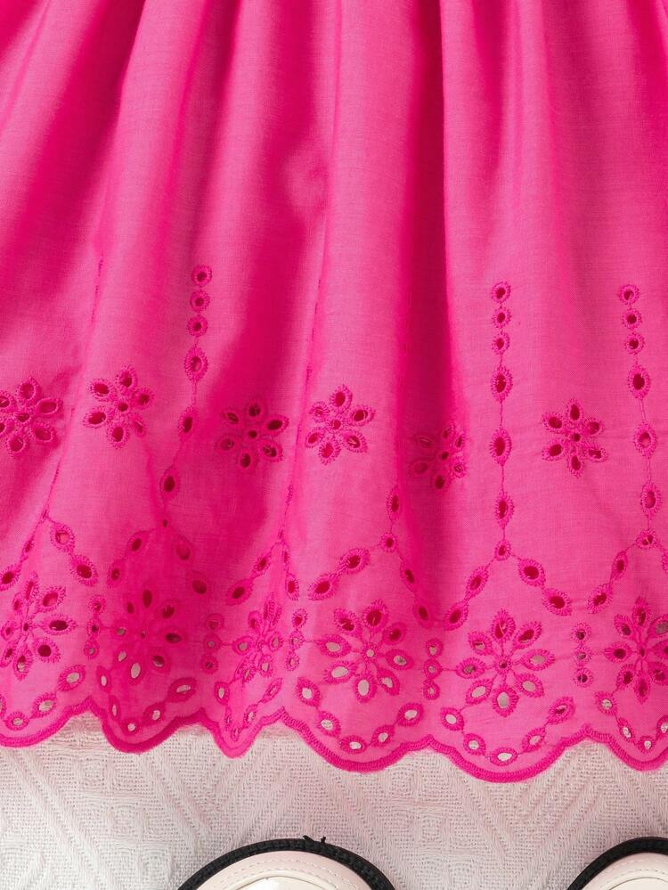 Toddler Girls' Casual Fashionable Sweet Perforated Embroidery Peplum Shirt Dress