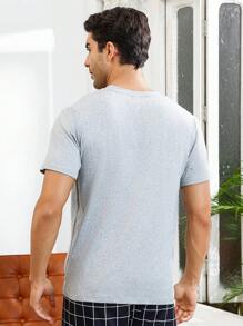 Men'S Letter Printed Short Sleeve Home Wear Top - Grey - View 2
