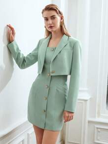 PREMIUM Quần skinny Áo vest & Váy liền áo vừa vặn - Màu xanh Bạc hà - Xem 3