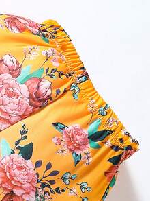 SHEIN Little Girls' Floral Print Casual 2-Piece Set - Orange - View 7