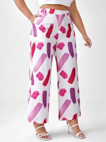 Dé Johnea Bianca Calça de Terno com Estampa de Pincelada para Mulheres Plus Size, para Outono/Inverno, Feriado, Festival - Multicolorido - Visão 4
