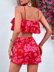 SHEIN VCAY Women's Floral Print Casual Two-Piece Set - Red - View 2