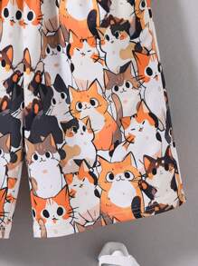 SHEIN Cậu bé Tween Giải trí Mèo in Lỏng lẻo phù hợp Ngắn tay Áo thun Và Quần short Đan Hai Bộ - Nhiều màu - Xem 6