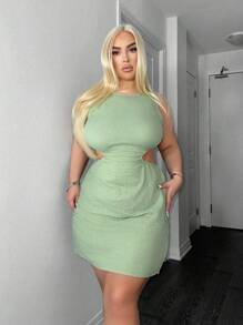 SHEIN SXY 大尺寸純色鏤空腰部連身裙 - 薄荷綠 - 查看 2