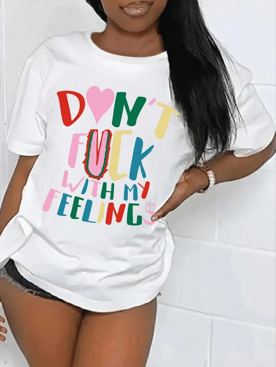 SHEIN T-shirt à manches courtes avec imprimé slogan NE PAS TOUCHER À MES SENTIMENTS