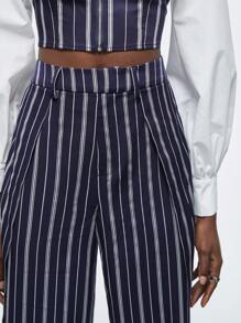 Maija 女士條紋直筒褲 - 藍色 - 查看 5