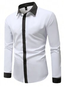 Manfinity Mode Camisa De Manga Larga Decorada Con Colores En Contraste Para Hombre - Blanco - Ver 3