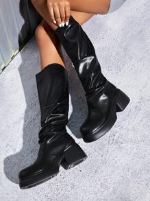 SheIn SXY Minimalist Ruched Detail Back Zipper Boots - Black - View 5