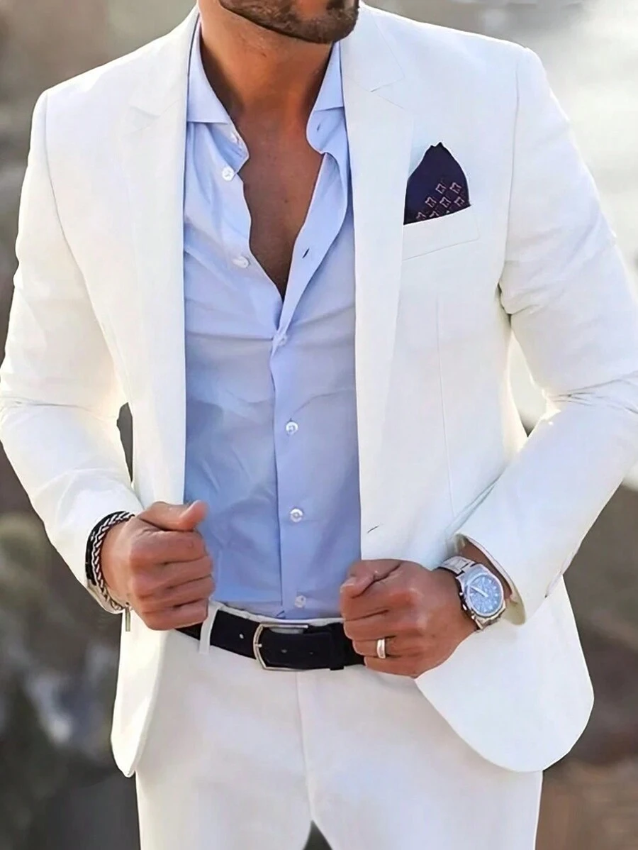 Men's Casual Blazer Regular Regular Fit Sequin White 2023 / Fall / Winter / Cotton Blend / Long Sleeve
