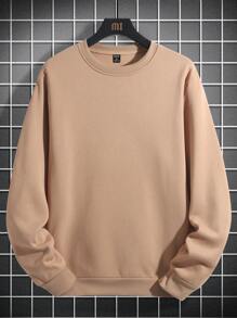 Manfinity Homme Men's Loose Fit Warm Thermal Lined Long Sleeve Sweatshirt - Khaki - View 2