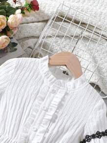 SHEIN Toddler Girls' Color Block Lace Trimmed Dress - White - View 3