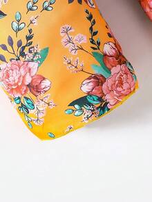 SHEIN Little Girls' Floral Print Casual 2-Piece Set - Orange - View 4