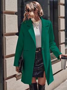 SHEIN LUNE Women's Single-Breasted Woolen Coat With Long Sleeves - Green - View 5