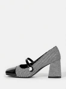 Women's Black High Heeled Pumps - Black and White - View 2