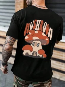 Men's Mushroom Printed Short Sleeve T-Shirt - Black - View 1