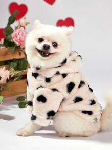 PETSIN Valentine's Day Black And White Plush Hooded Sweatshirt With Heart Pattern - Multicolor - View 2