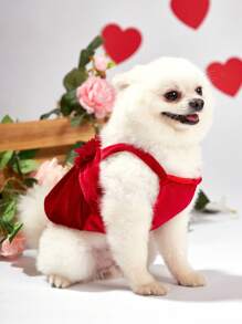 PETSIN Red Velvet 3d Flower Lantern Suspender Skirt, Valentine's Day Pet Cat & Dog Dress