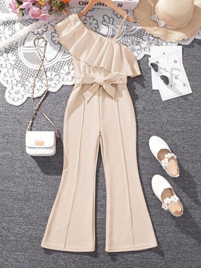 Sparklyn Tween Flicka Volanger Edge Dekorerad Bälte Overaller