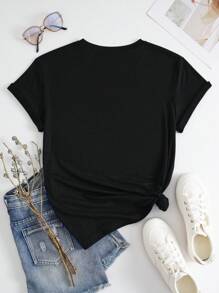 SHEIN Women's Cartoon Printed Short Sleeve T-Shirt Graphic Tees Women Tops - Black - View 2