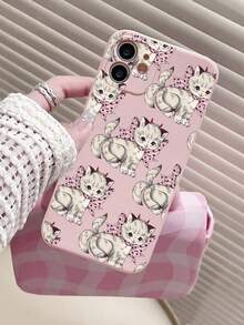 NKTN Sweet Three-Tailed Cat Painting Pink Phone Case Protective Cover Compatible With Iphone 12 13 14 Series - Multicolor - View 3